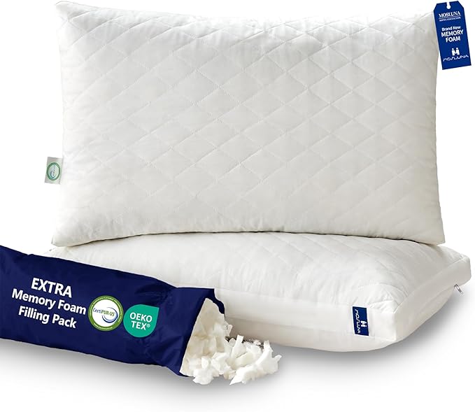 Memory Foam Pillows Queen Size Set of 2，Adjustable Gusseted Bed Pillow for Sleeping，2 Pack Soft Pillows for Side, Back or Stomach Sleepers (20 x 30 in, White)