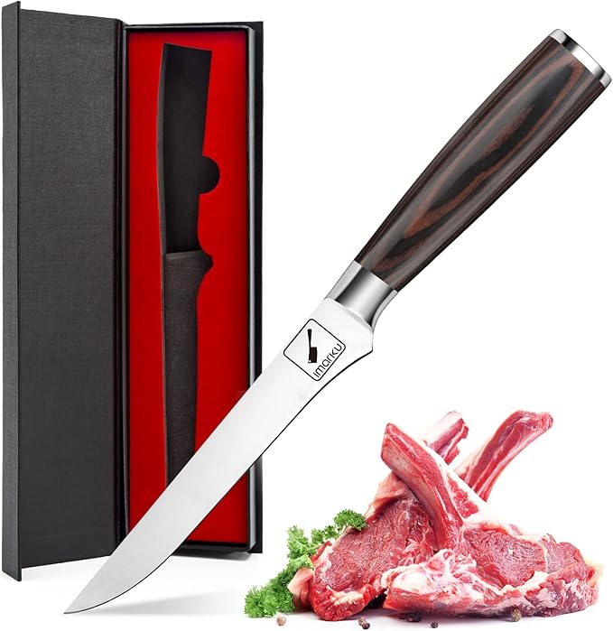 imarku Fillet Knife, German High Carbon Boning Knife, 6-Inch Stainless Steel Professional Grade Boning Fillet Knife for Fish, Pakkawood Handle for Meat and Poultry, Gifts for Men and Women