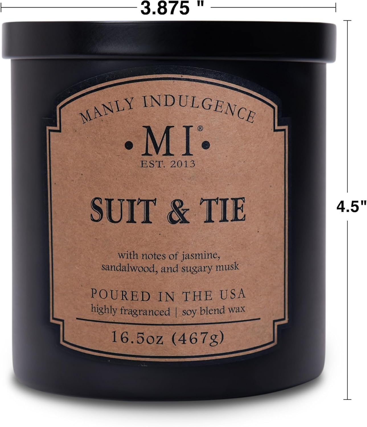 Manly Indulgence Suit & Tie Scented Candles for Men, 2 Wick, 16.5 oz, Premium Soy Blend Wax, 60H Burn, Candles for Home Scented - Made in The USA
