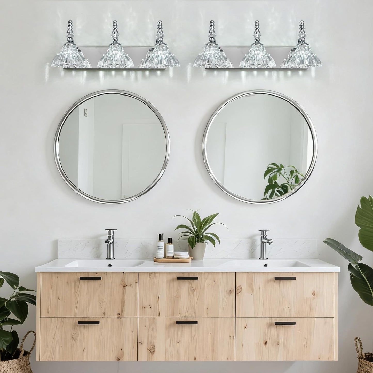 Lbsqj Vintage Bathroom Vanity Light  3-Light Chrome Vanity Lighting Fixture With Flower Glass Shade  Bathroom Lighting Fixtures Over Mirror