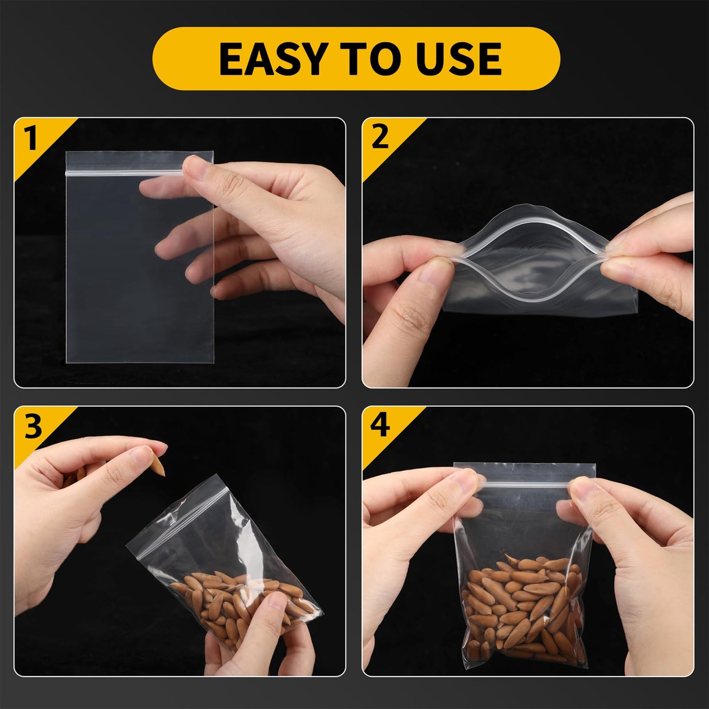Small Plastic Bags, 300 PCS Mini Baggies 3 Assorted Sizes 2x2 2x3 3x4 Inch. Mini Jewelry Baggies Reclosable, Clear Zip Bags (Small)