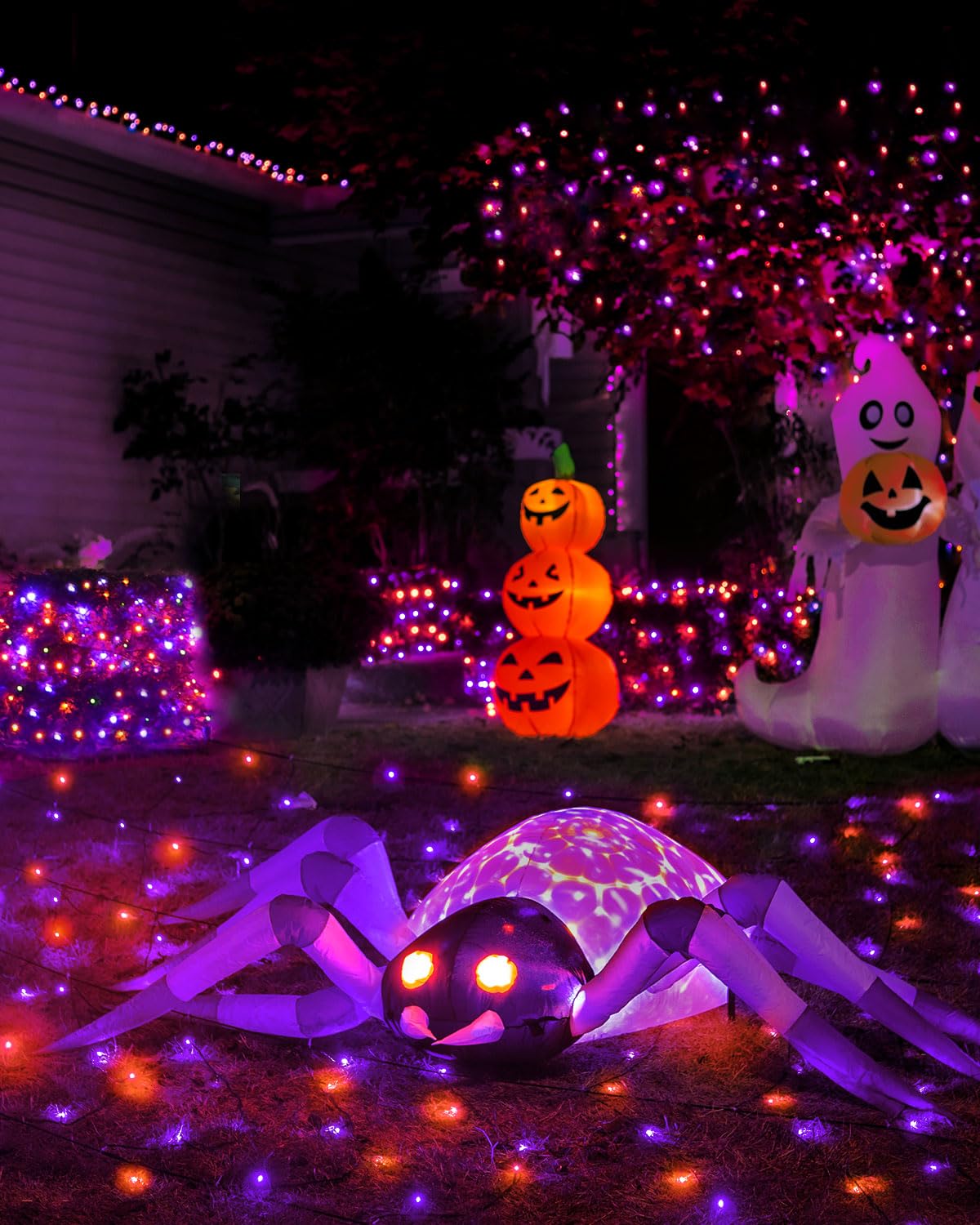 JIXXULVU Halloween String Lights, 125FT 380LED, Waterproof Black Wire, 8 Modes, Timer, Purple & Orange