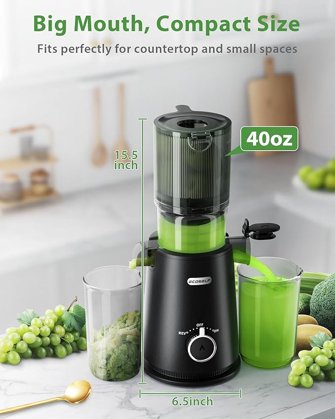 Juicer Machines - Wide Mouth Feed Chute with Self Feeding Hands-Free Design - Cold Press Juicer for Vegetables and Fruits - Juice Extractor Machine High Juice Yield - Easy to Clean & Assemble