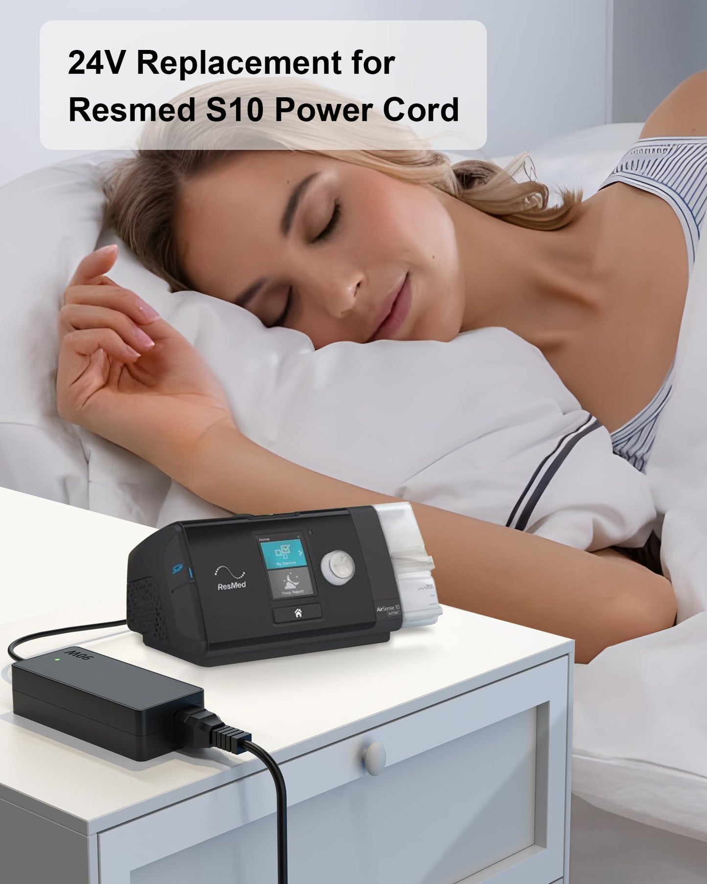 VHBW 90W AC Adapter Compatible with Resmed Airsense 10 S10 AirCurve 10 Series CPAP and BiPAP Machine, 24V 3.75A 370001 CPAP Power Cord Compatible with Resmed Airsense 10 Power Cord