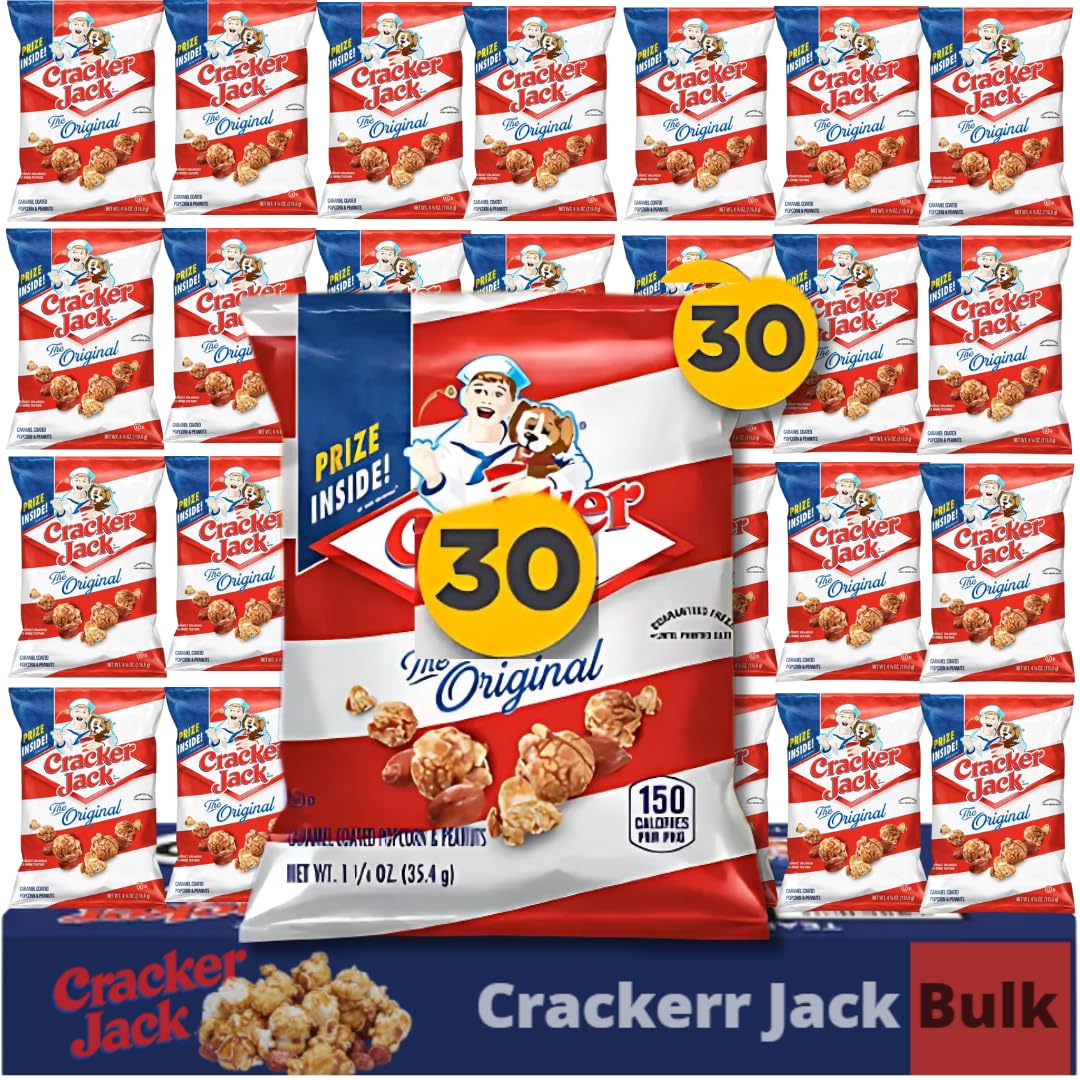 Sweet and Salty Popcorn Individual Bags, 30 Count Bulk Pack- Classic Caramel Coated Popcorn & Peanuts, On-the-Go Snack by Cracke