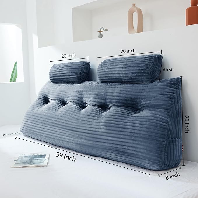 Headboard Wedge Pillow with 2 Pack Neck Roll Pillow Large Headboard Pillow Queen Wedge Pillow Headboard Soft and Supportive Bed Rest Reading Pillows for Sitting in Bed with Removable Cover