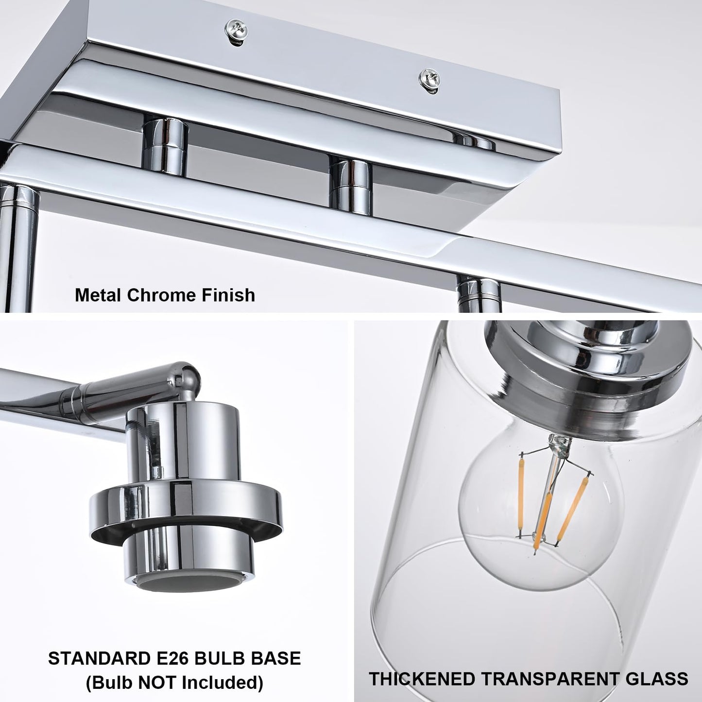 Wanluce 5-Light Track Lighting Kit Ceiling Kitchen Track Lighting Fixtures Chrome Bathroom Vanity Wall Lights With Clear Glass Multi-Directional Rotating Tracking Light Heads Spotlight For Accent Shop