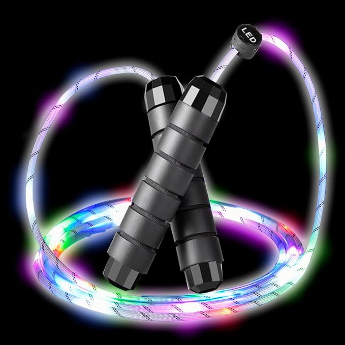 Light Up Jump Rope, Multi-Color LED Neon Glow Skipping Rope 9FT Nice Weight, USB Rechargeable Size Adjustable for Kids Gir...