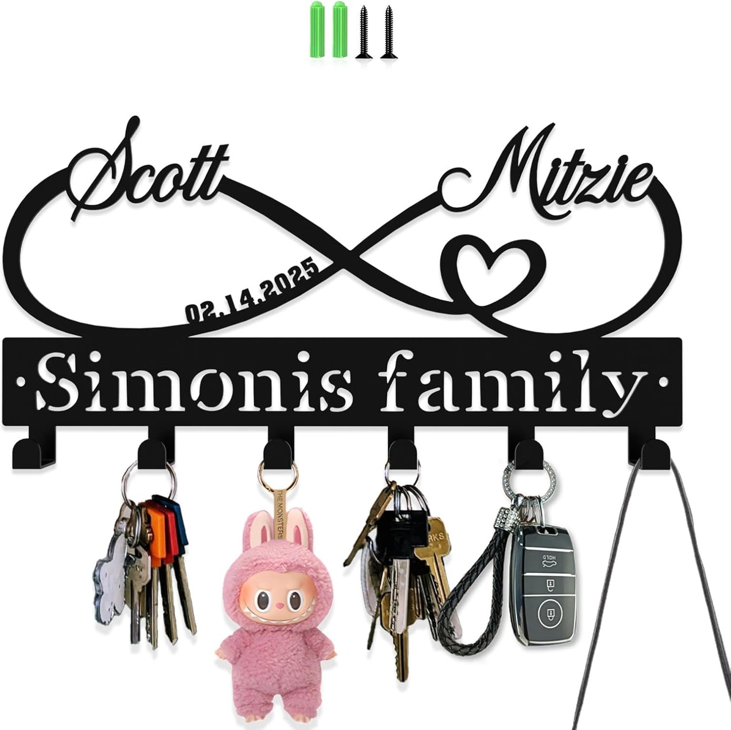 Personalized Key Hooks for Wall,Custom Couples Name Loving Heart Key Holder Wall Mounted,Fashion Coat Rack,Metal Key Hanger with Hooks,Key Rack Organizer for Entryway,Hallway,Doorway