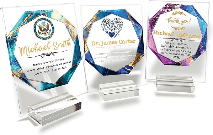 Custom Engraved Acrylic Employee Recognition Award – Personalized Appreciation Trophy for Corporate Excellence – Desk Display Plaque with Free Customization (Style #8)