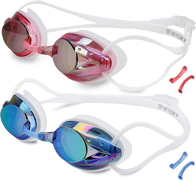 vetoky Swim Goggles, Anti Fog Swimming Goggles UV Protection Mirrored & Clear