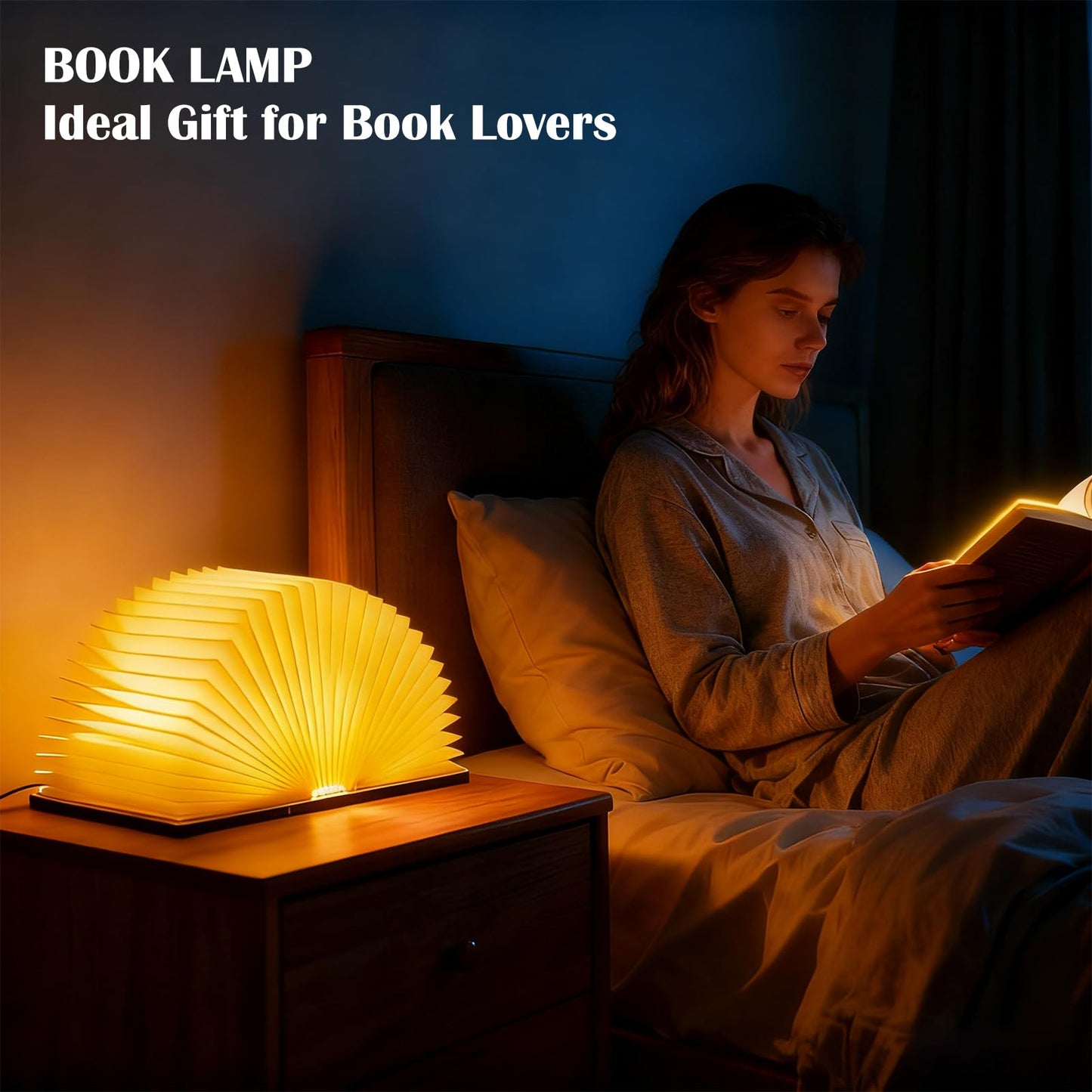 6.5 Inch Book Lamp, Foldable Paper Book Light, Bookshaped Night Light Embossed Cover Design, Rechargeable Folding Paper Lamp, Perfect Books Decor & Book Lovers, Women or Friend, Christmas Gifts Choice