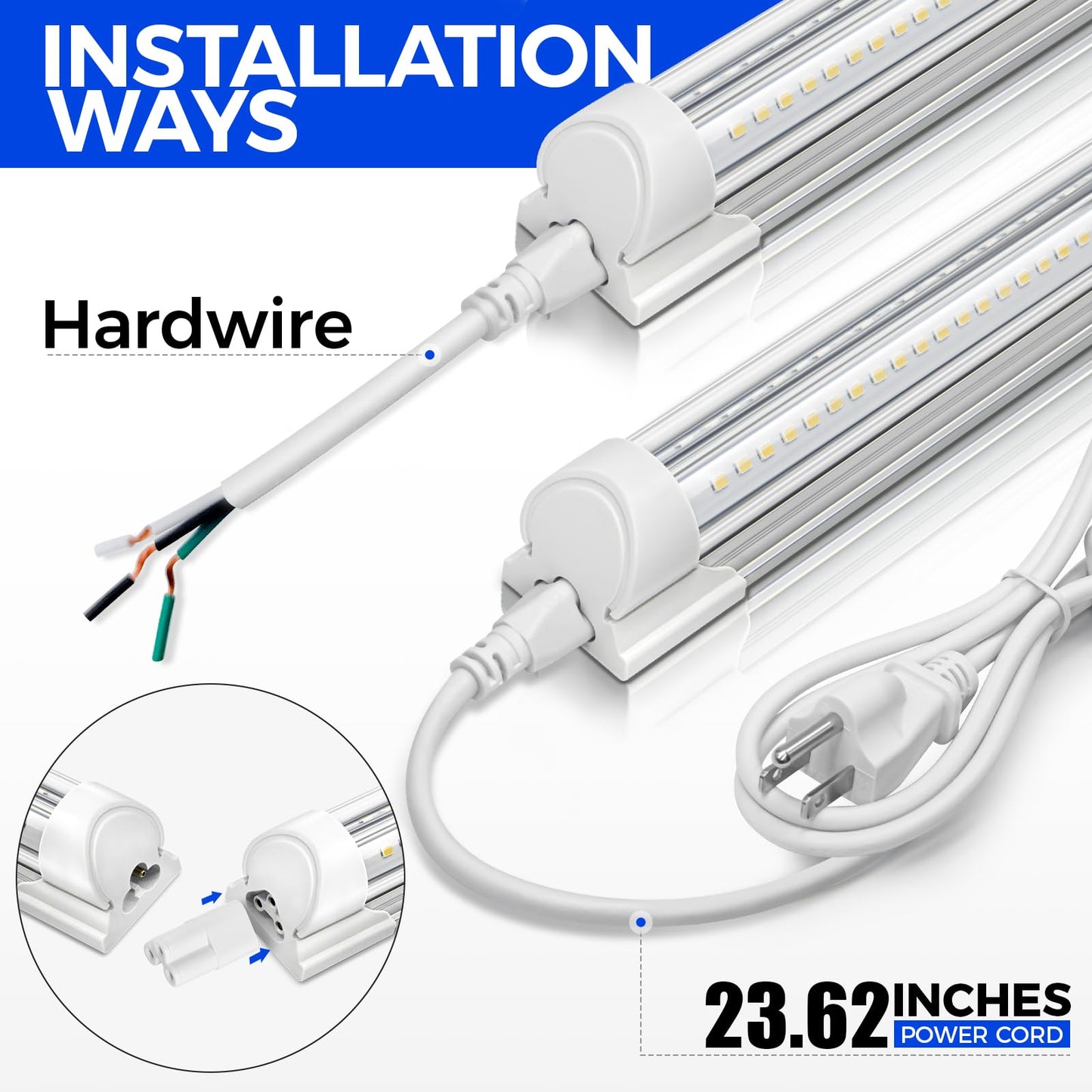 Barrina LED Shop Light 5000K 25W 3450LM 1.5FT T8 Under Cabinet Lighting, Linkable, 2 Packs