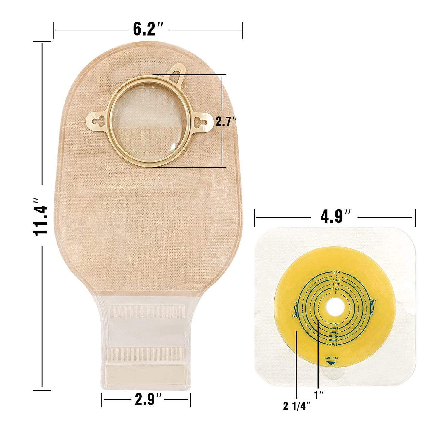 Carbou 21 PCS Ostomy Supplies Colostomy Bags Two Piece Drainable Pouches with Closure 12", Ileostomy Stoma Care,Cut-to-Fit(15pcs Bags+6pcs Barrier)