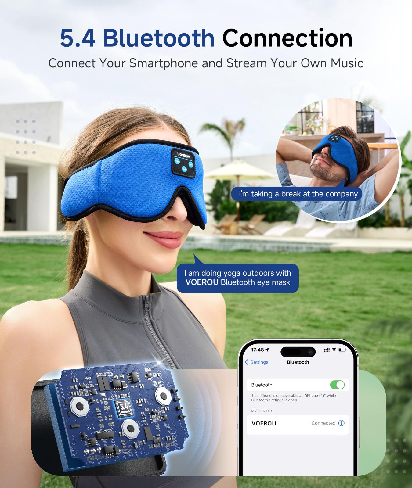 Voerou Sleep Mask Bluetooth 5.4 Headphones, Eye Masks for Sleeping with Ultra-Thin Stereo Speakers, Sleeping Mask Wireless Earbuds for Men Women Sleep, Cool Tech Gadgets for Teen Boys