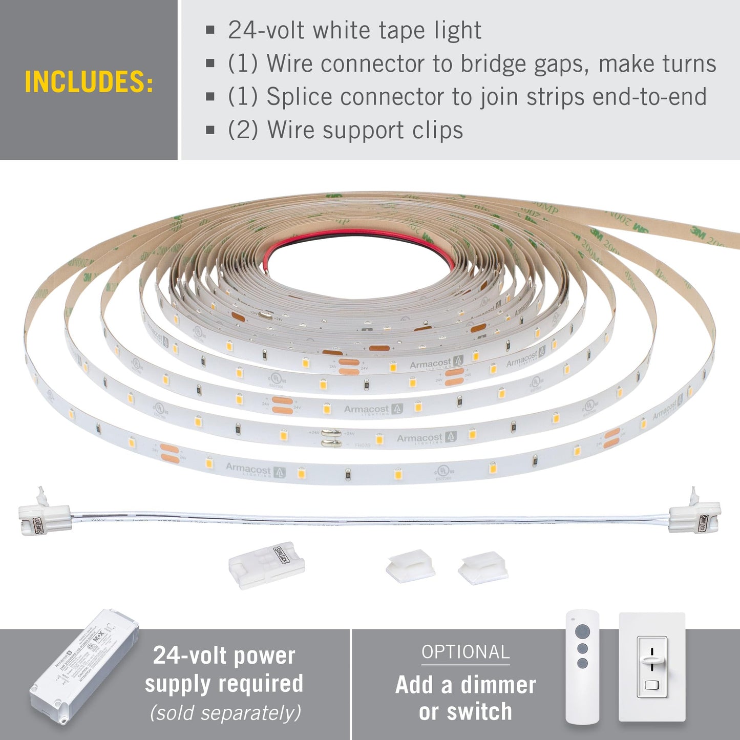 Armacost Lighting Ribbonflex Pro 24V White Led Strip Lights 30 Led/M  5000K  32.8 Ft 164250