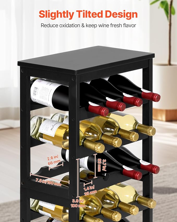 VEVOR 24 Bottle Wine Rack, 6-Tier, Freestanding Floor Display Wine Storage Shelves with Table Top, Easy Assembly Rack Shelf, Premium Material, for Kitchen Cellar Bar Dining Room Living Room, Black