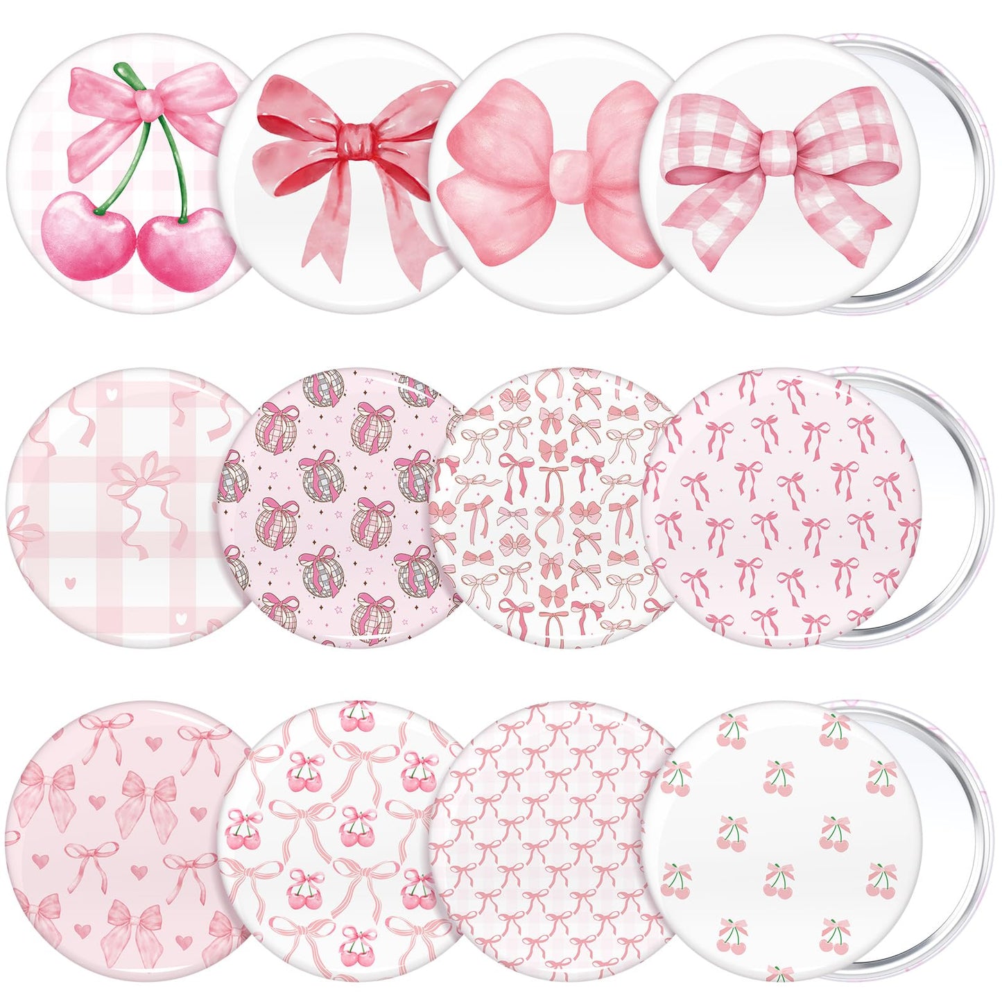 Cinnvoice 12 Pcs Coquette Aesthetic Compact Mirror Bulk Bow Travel Makeup Pocket Purse Mini Mirror for Women Wedding Bridal Show