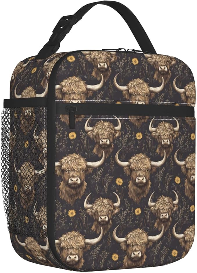 Highland Cow Lunch Box for Women Kids Girls Insulated Lunch Bag Lunchbox Adults Lunch Tote Bags Reusable Cooler for Work Office School Picnic Travel