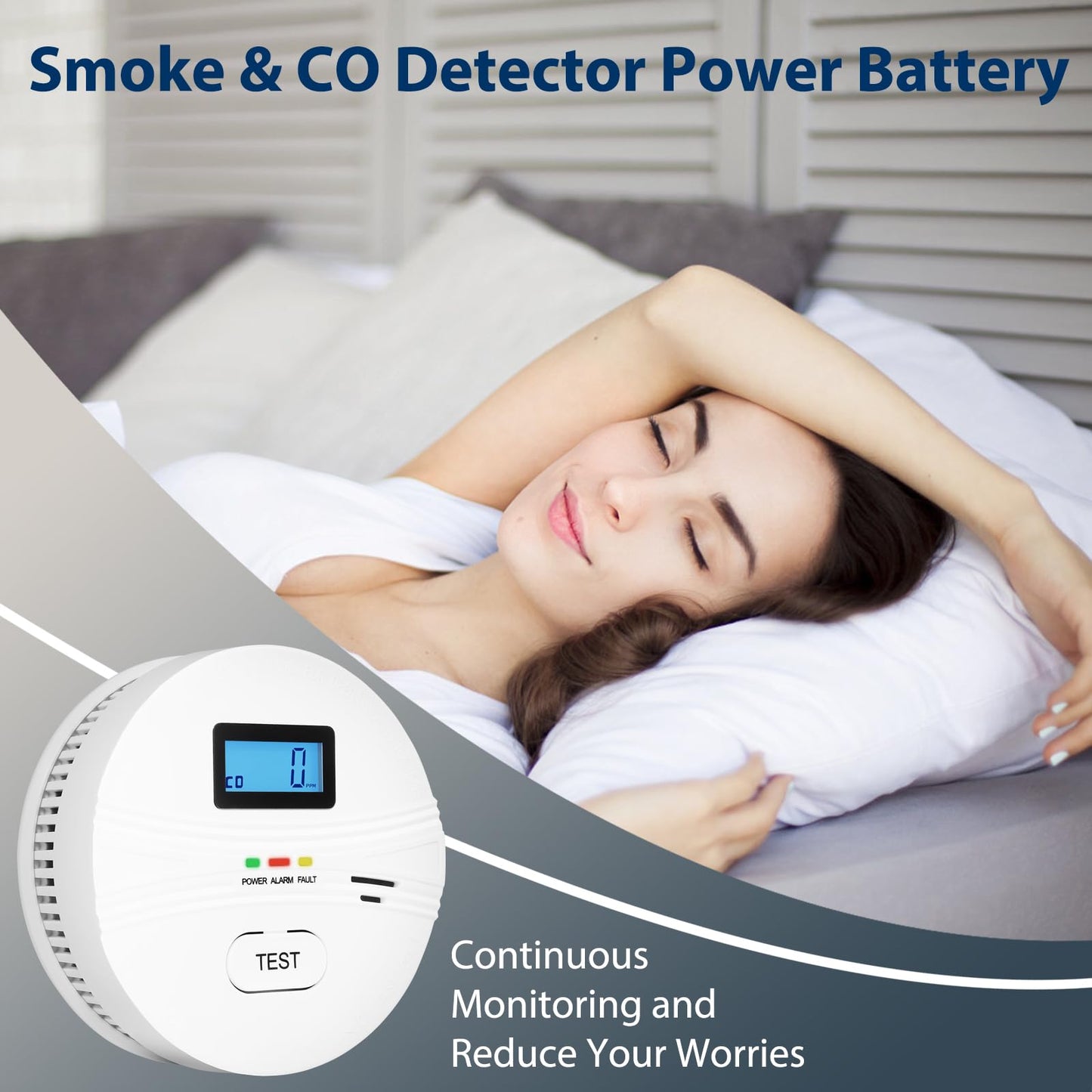 2 in 1 Co & Smoke Detectors, Battery Co and Smoke Detector Combo with Digital Display, Warning Sound Indicators, 3 Packs, Easy Installation