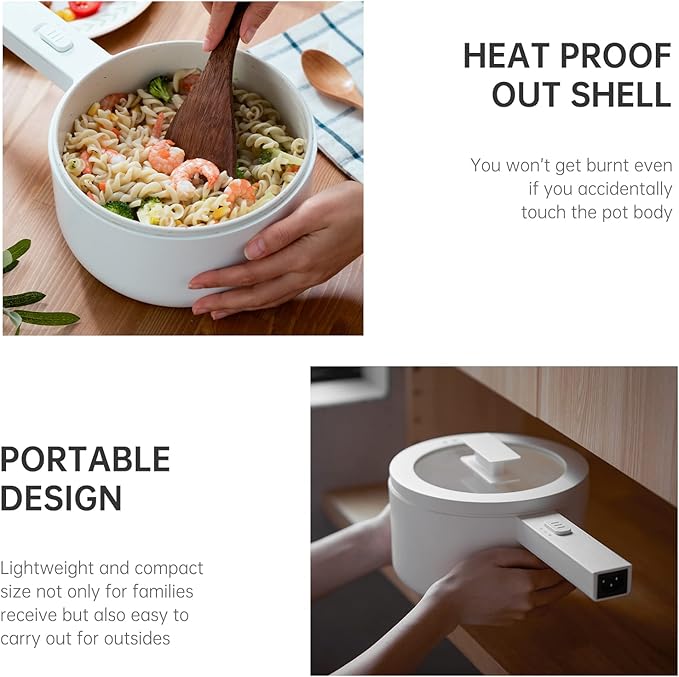 Hot Pot Electric with Steamer, 1.5L Ceramic Glaze Non-stick Portable Pot, Dual Power Multi-functional Electric Cooker, Suitable for Steak, Pasta, Hot Pot, Ramen, Dorm Room Essential