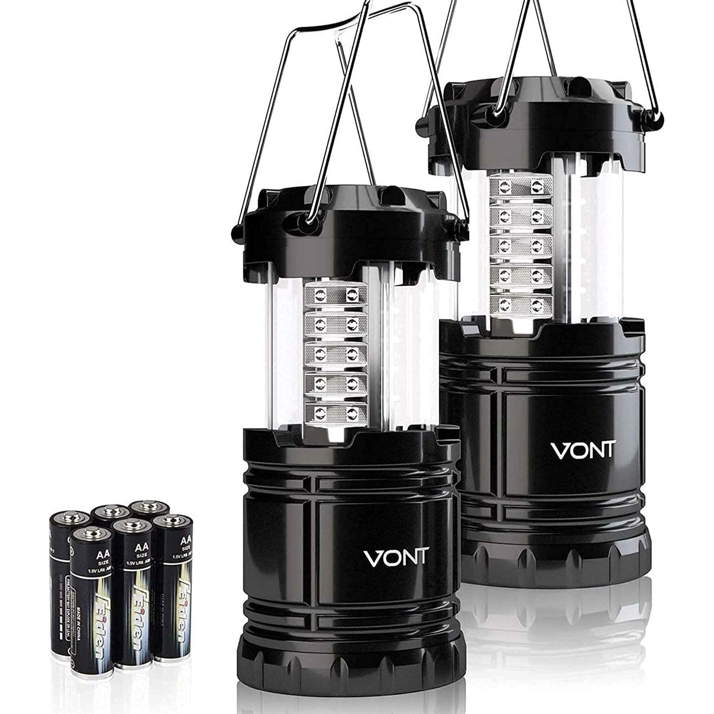 Vont Led Camping Lanterns 2 Pack - Super Bright, Portable, Abs, Black, Model Vnt-Cl02, Ideal For Emergencies And Outages