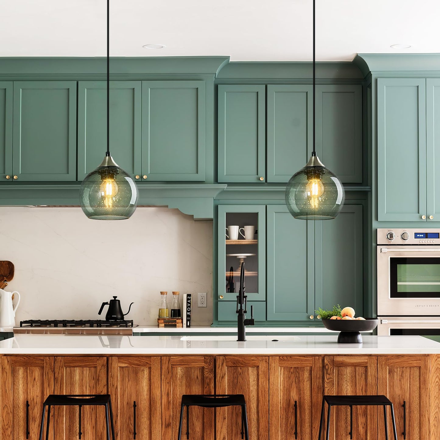 Lbsqj Gray Green Glass Pendant Lights Kitchen Island Lighting Globe Pendant Light Fixtures Modern Pendant Lighting For Kitchen Island Bedroom Living Dining Room Light Fixture(5.9In  2-Pack)