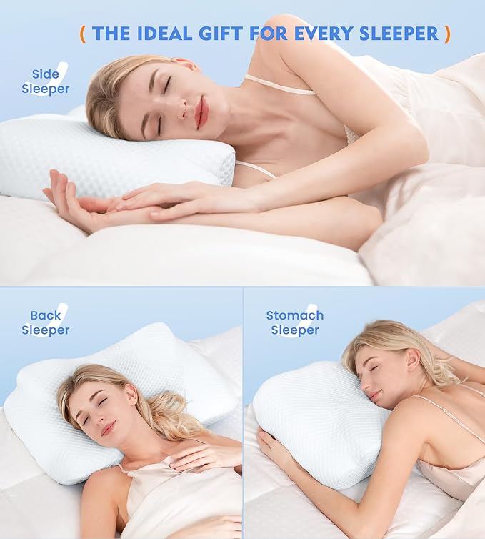 Osteo Cervical Pillow for Neck Pain Relief, Hollow Design Odorless Memory Foam Pillows with Cooling Case, Adjustable Orthopedic Bed Pillow for Sleeping, Contour Support for Side Back Stomach Sleepers