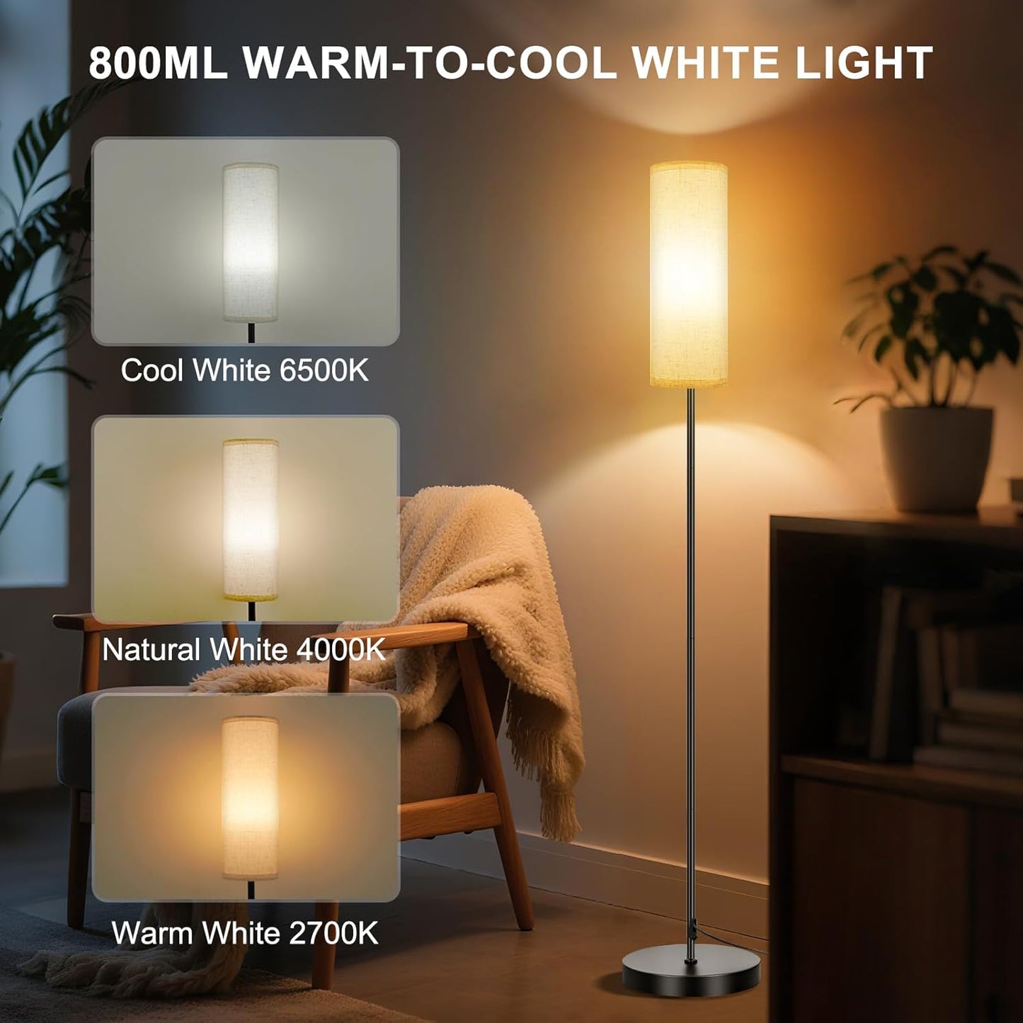 FRIDEKO HOME Floor Lamps for Living Room, Dimmable 3 Colors Temperature, Modern Corner Floor Lamp with Remote, Tall Standing Lamps for Kid Room Bedroom, Foot Switch, Beige Shade, 9W RGB LED Bulb