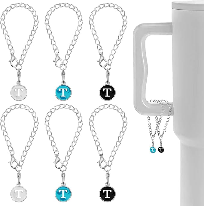 Letter Accessories for Stanley Cup,6PCS Initial Name ID Personalized Handle Personalized Handle Decor Set DIY Identification Handle Letter for Stanley Tumble (T/White/Black/Blue)