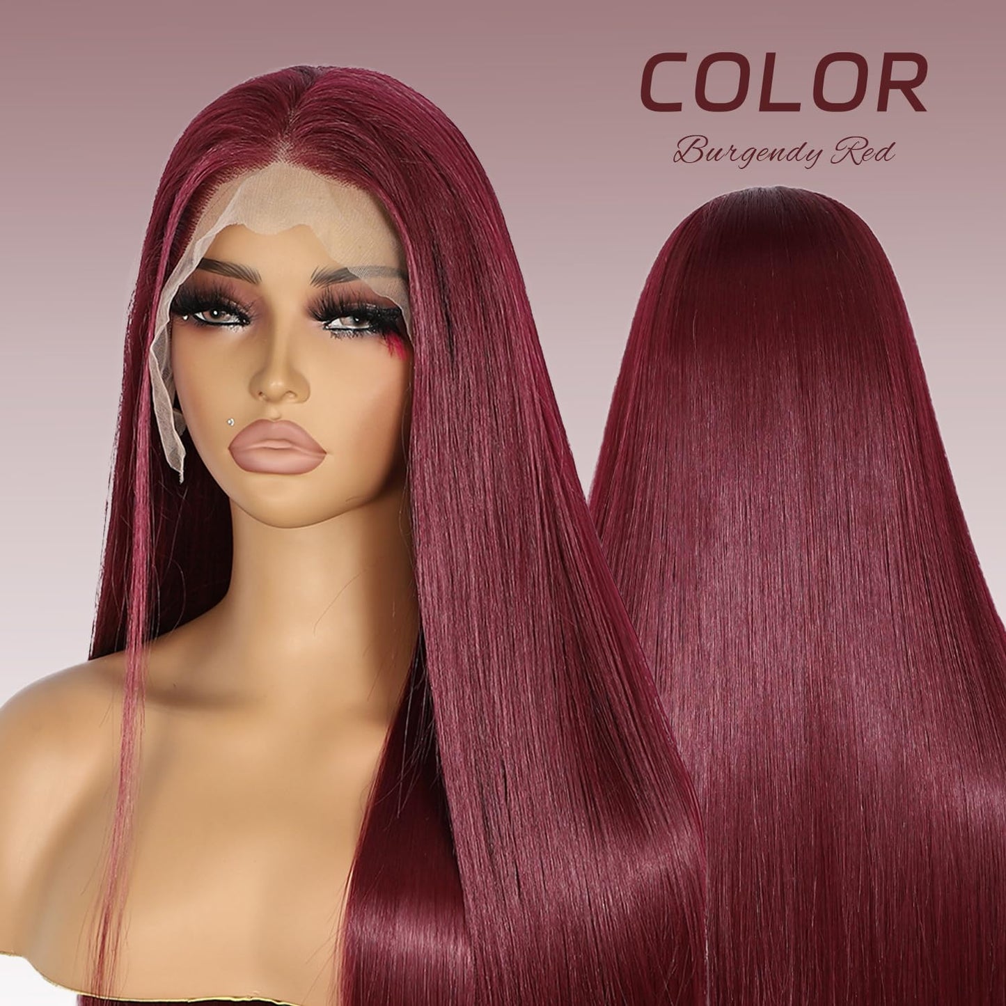 SAPPHIREWIGS 13x6 Burgundy Red Lace Front Wigs Pre-Plucked 99J Long Straight Glueless Synthetic Lace Front Wigs Ready to Wear fo