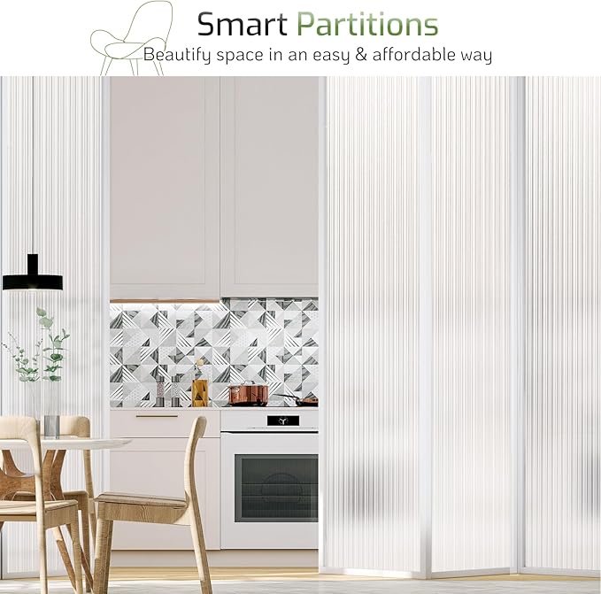 LUTE Reeded Glass Window Privacy Film, Frosted Glass Film, Removable 3D Decorative Decals Sun Blocking Anti UV Door Window Cover, No Glue Static Cling Vinyl for Bathroom Home Office, 35.4" x 78.7"