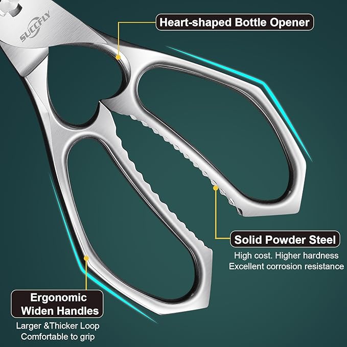 Premium Kitchen Shears Heavy Duty, Kitchen Scissors for Food, 8.8 Inch Ultra Sharp Meat Scissors Detachable Blade, Silver Titanium Plated Poultry Shears, Anti-Slip Cooking Scissor All Purpose