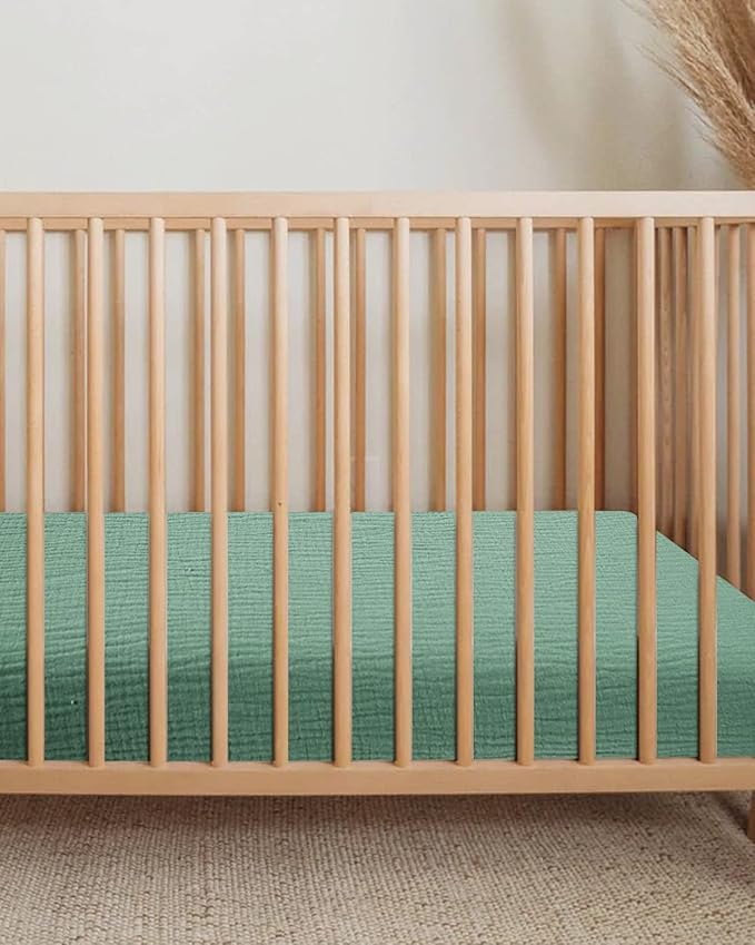 Crib Sheets for Boys Girl, Fitted Baby Toddler Bed Sheets 28" x 52", Neutral Muslin Cotton Crib Mattress Bedding Soft and Breathable Comfort (Roman Green)
