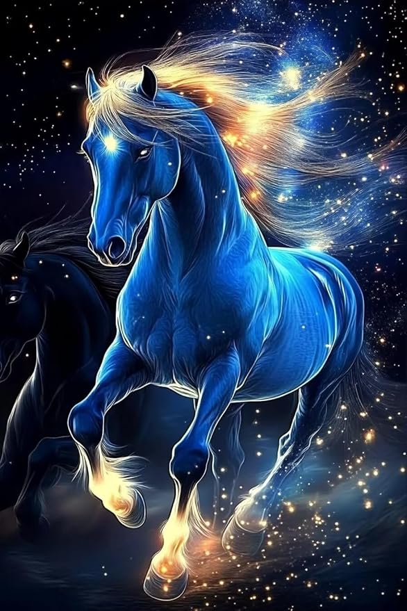 Starry Blue Horse 500-Piece Wooden Puzzle Art - Fresh & Simple Design, Perfect for Beginners, Ideal for Home Wall & Bedroom Decoration