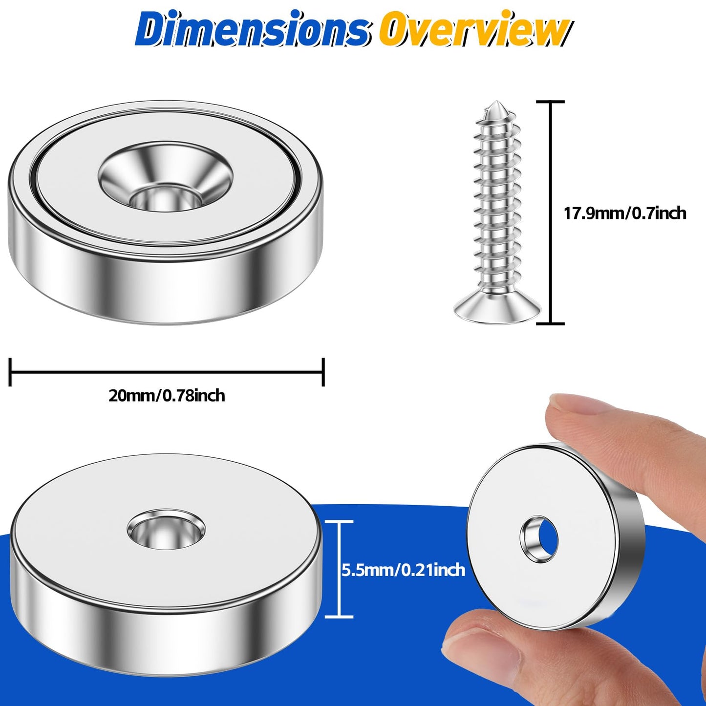 Grtard 4 Pack Neodymium Cup Magnets, 30LBS Holding Force Strong Rare Earth Magnets with Heavy Duty Countersunk Hole and Stainless Screws for Refrigerator, Tool Room, Science, Craft, Office and Garage