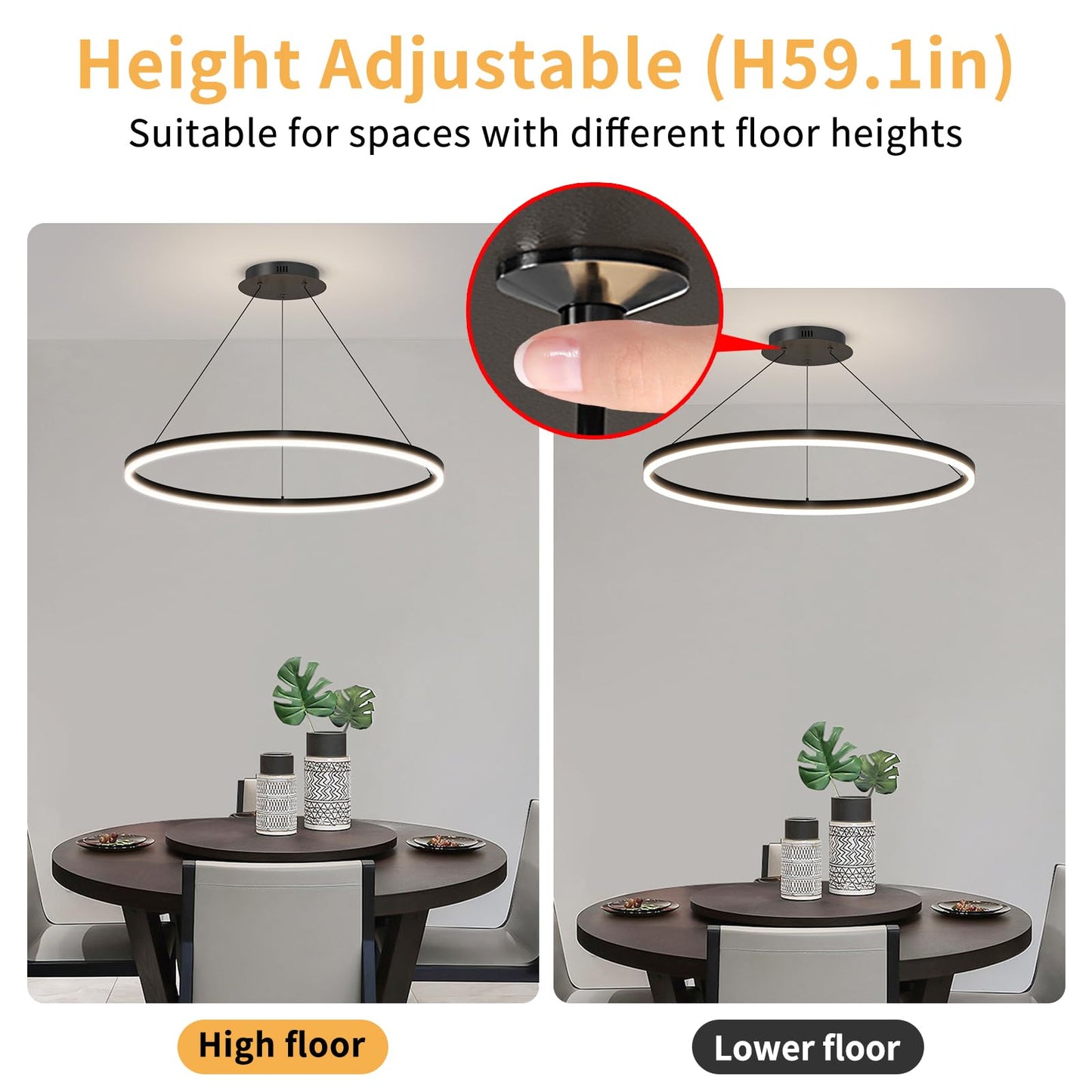 Mikeru Modern Led Chandelier Light  Ceiling Pendant Light Fixtures With Remote Control 3000K-6500K Adjustable Color Temperature Light For Living Room  Bedroom  Kitchen (23.6In