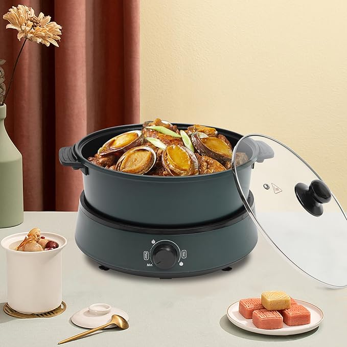 4L/4.2Qt Electric Hot Pot,Portable Electric Pan 1350W,Non-Stick Electric Skillet 1-5 People,Multi-Cooker for Parties, Barbecues,Camping,Travel (Green)