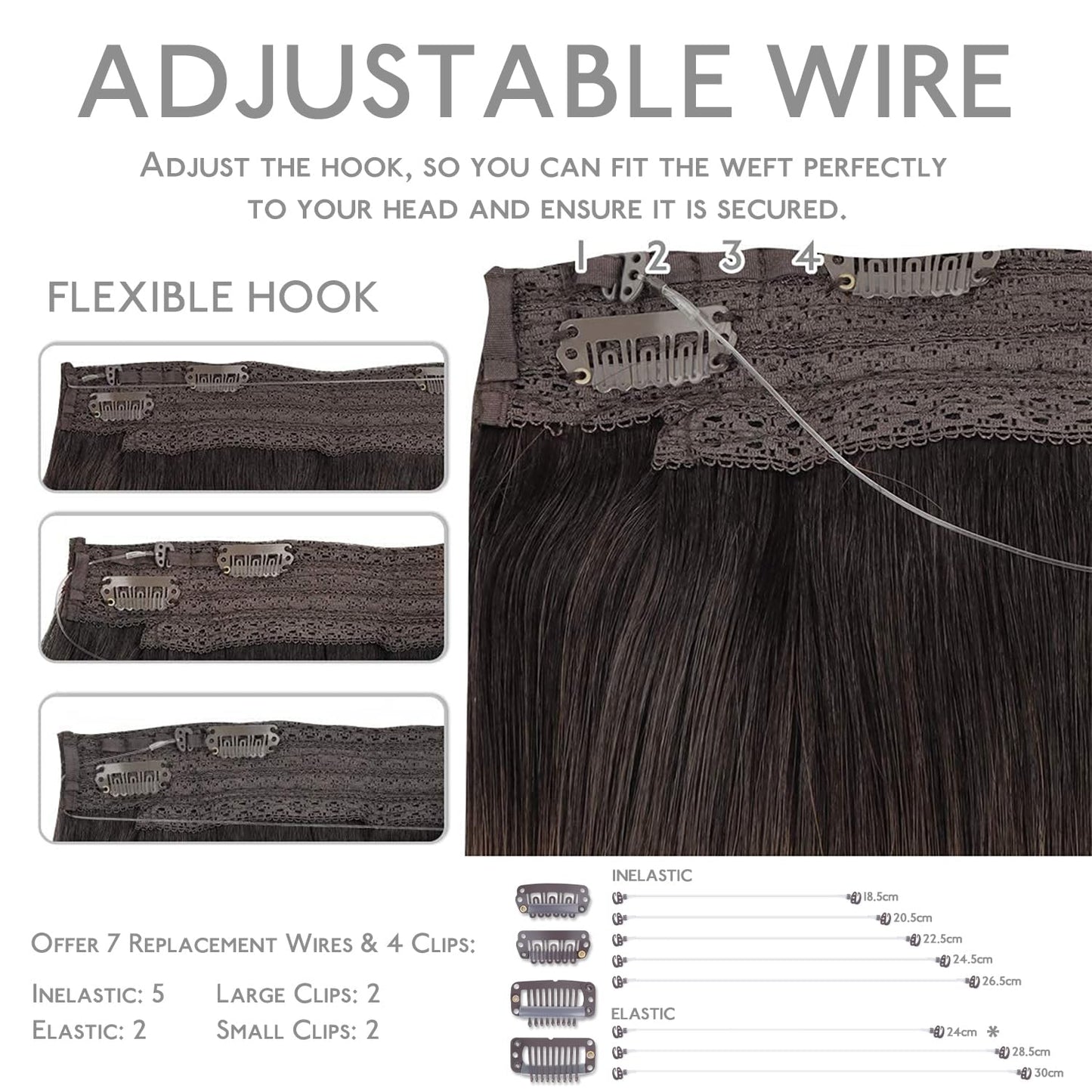 WENNALIFE Wire Hair Extensions (Increase 50% Lifespan) Real Human Hair 22 inch 120g Natural Black Chestnut Brown Remy Hair Exten
