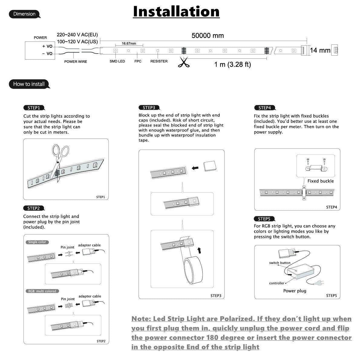 Kertme 5050-60 Led Strip Lights, 50M Warm White, Waterproof, Dimmable With Remote, Flexible Rope Light For Home/Garden Decoration