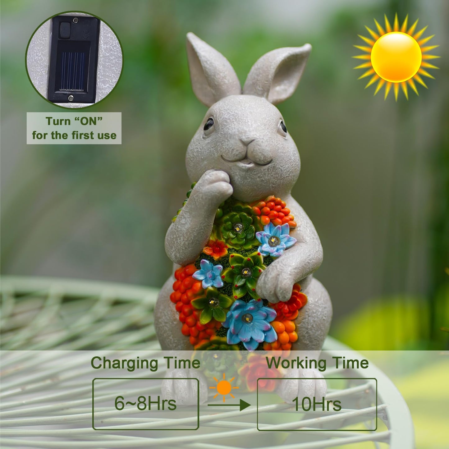 Nacome Solar Garden Outdoor Statues Bunny with Succulent and 7 LED Lights – Lawn Decor for Patio, Balcony, Yard Ornament - Chrismtas Gifts for Mom Grandma