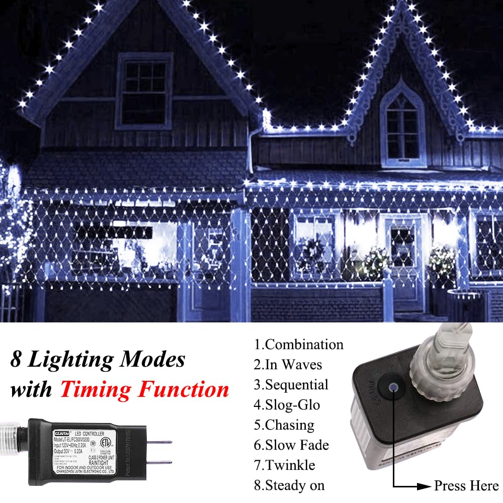 Vicila Led Net Lights Mesh Lights  240Led Timer Tree Warp Fairy Lights Outdoor Hanging String Light For Christmas  Halloween  Garden  Walkway  Bushes Decor-9.8Ft X 6.6Ft(White)