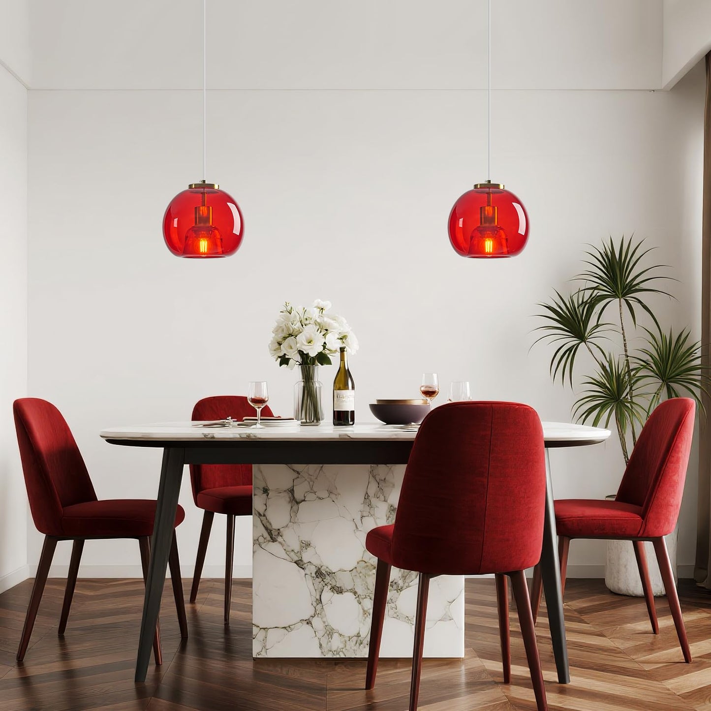 Lbsqj Red Glass Pendant Lights Kitchen Island Gold Hanging Light Fixture Glass Globe Pendant Light Modern Pendant Lighting For Kitchen Island Bedroom Dining Room (7.87  1 Pack)