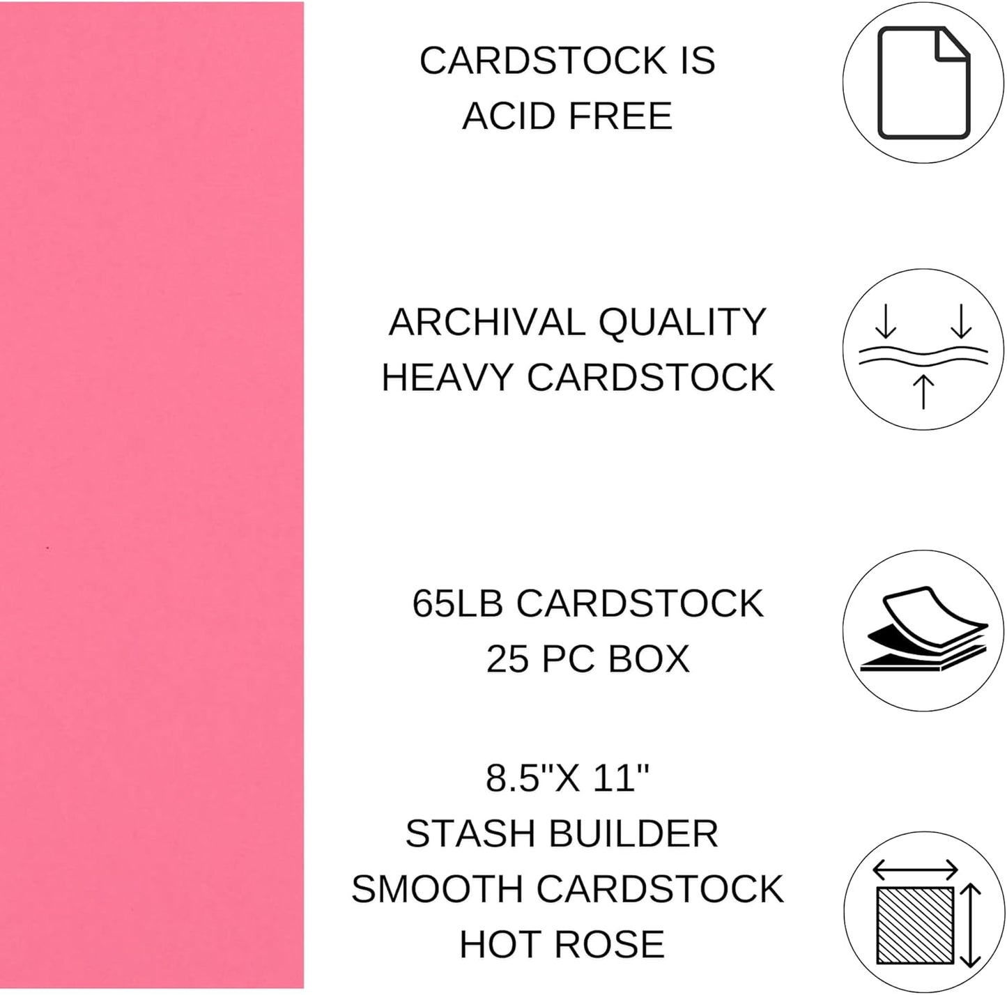 PA Paper Accents Stash Builder Cardstock 8.5" x 11" Hot Rose, 65lb Colored cardstock Paper for Card Making, Scrapbooking, Printing, Quilling and Crafts, 25 Piece Pack