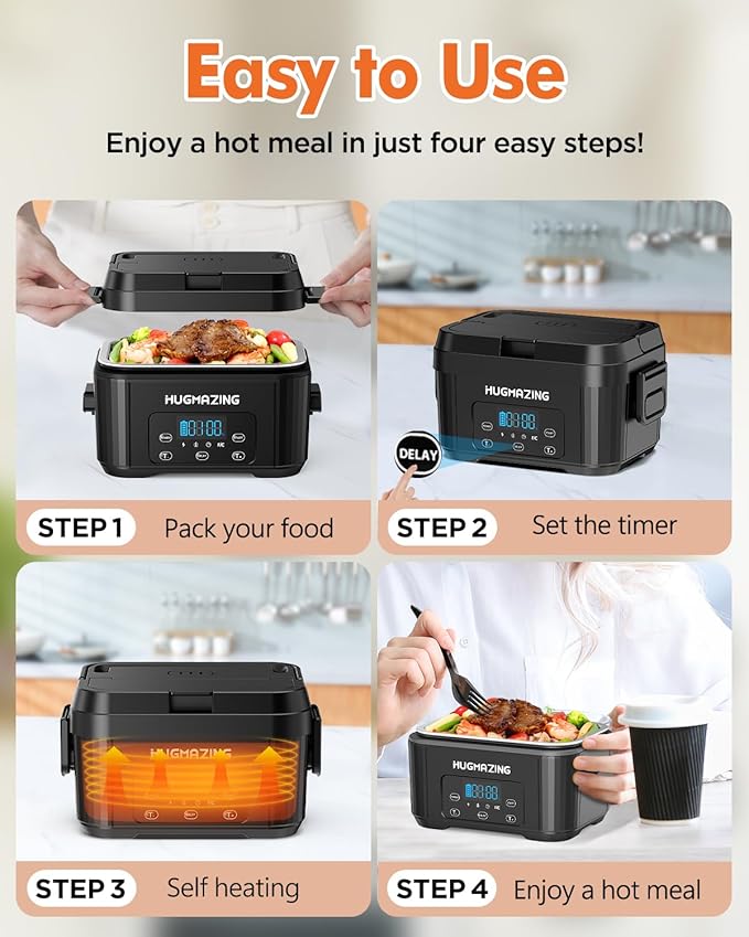 Cordless Electric Lunch Box for Adults, Men & Women – Rechargeable Self-Heating Food Warmer with 1.2L SS Container, Battery-Powered Heated Lunch Box, Perfect for Work and Travel Use