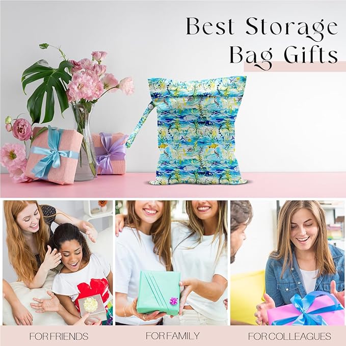 Wet Bag for Swimsuit, Beach Travel Essentials Wet Dry Bag, for Sunscreen Toiletry Dirty Clothes Yoga Gym Diaper, Friends Summer Beach Vacation Gifts. Fish and seaweed