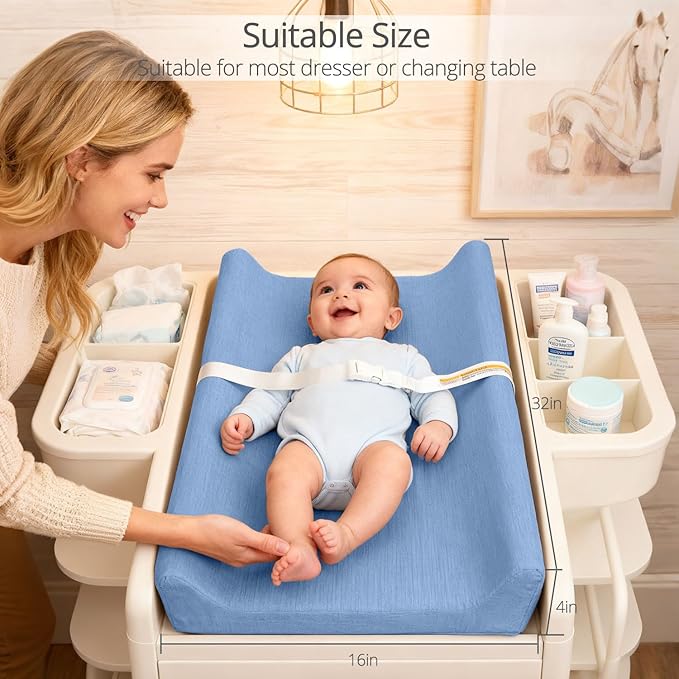 Muslin Baby Changing Pad, 2 Pack Muslin Soft Cotton Covers & Waterproof Lining Foam Diaper Changing Table Pad 32" x 16.6" Mat for Dressers