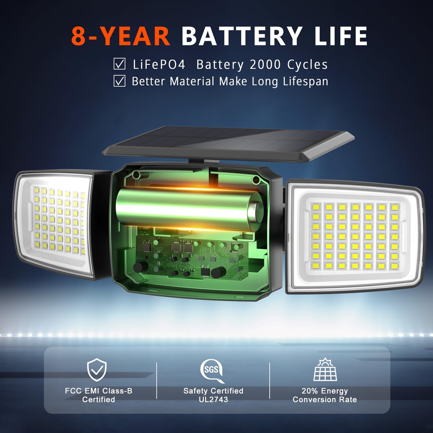 JEJOT Solar Security Light Outdoor LED with Remote Control, Radar Motion Sensor, 3 Heads, IP65 Waterproof, 4 Pack, Model j111