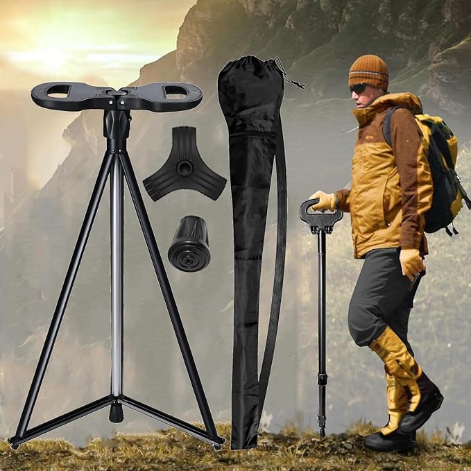 Walking Cane with Seat 2-in-1 Foldable Walking Sticks Chair for Men Women Elderly Folding Camping Chair Portable Trekking ...