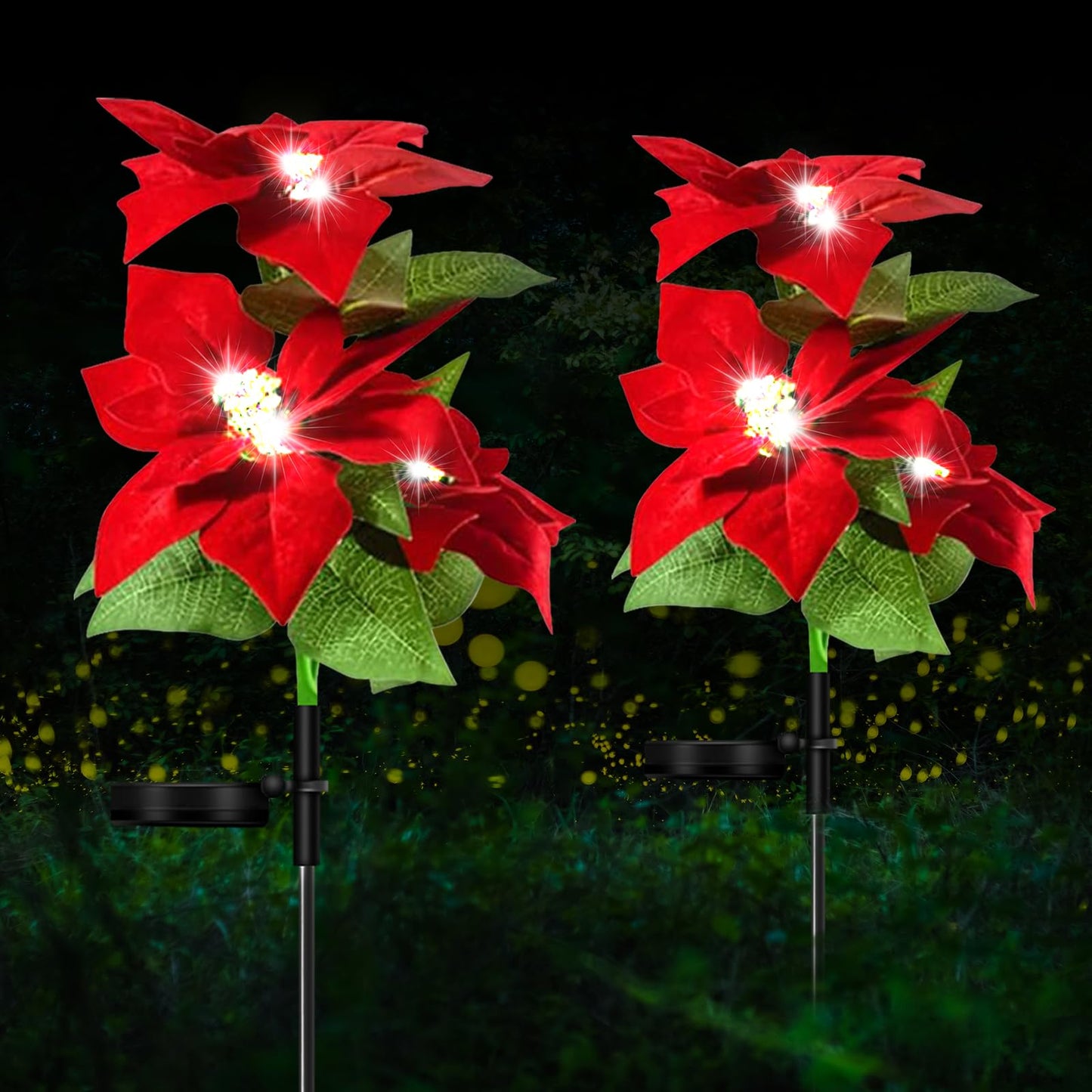 Aolyty Solar Garden Lights, IP65 Waterproof Solar Flowers Lights Landscape Lighting Simulation Poinsettia LED Light for Pathway, Garden, Patio, Yard, Lawn Outdoor Decorative (2 Pack)